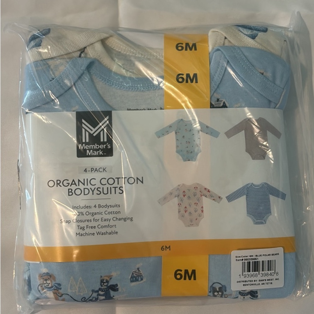 Blue and White Organic Cotton Bodysuits - 4 Pack